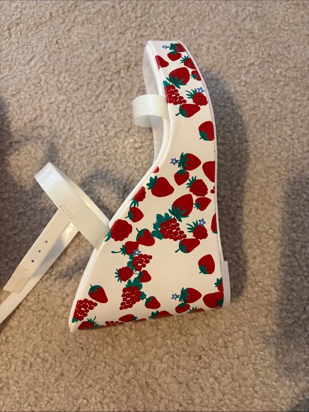 Betsey Johnson White Platform Sandals with Red & Green Floral Trim